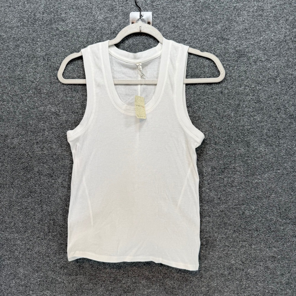 Free People Tank Top Women Large White Ribbed Scoop Neck Basic Layering NEWβ